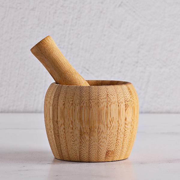 Mortaio In Bambù Con Pestello – Mortero C/Manu Bambú Per Cucina, Decorazione O Spezie