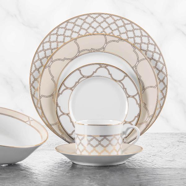 Noritake Vajilla Eterna Palace Gold Beige Dorado de Porcelana 24 Piezas para Puestos