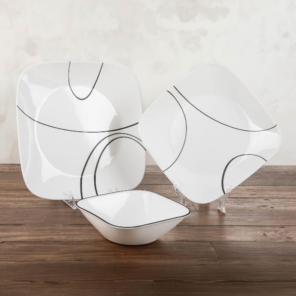 Corelle Vajilla Cuadrada Simple Lines 12 Piezas Blanco Negro