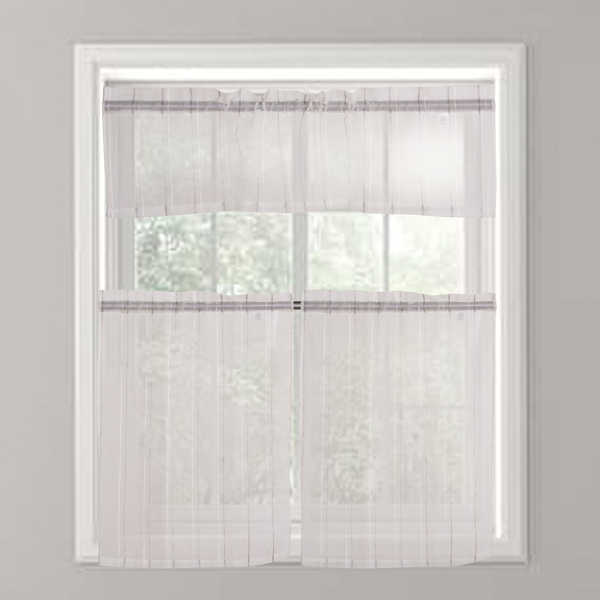 Heichkell Visillo Con Diseño De Rayas, Semitransparente, Puerta Corta, Con Cordón, Para Cocina, Comedor, Color Gris, Alto X Ancho 45 X 90 Cm