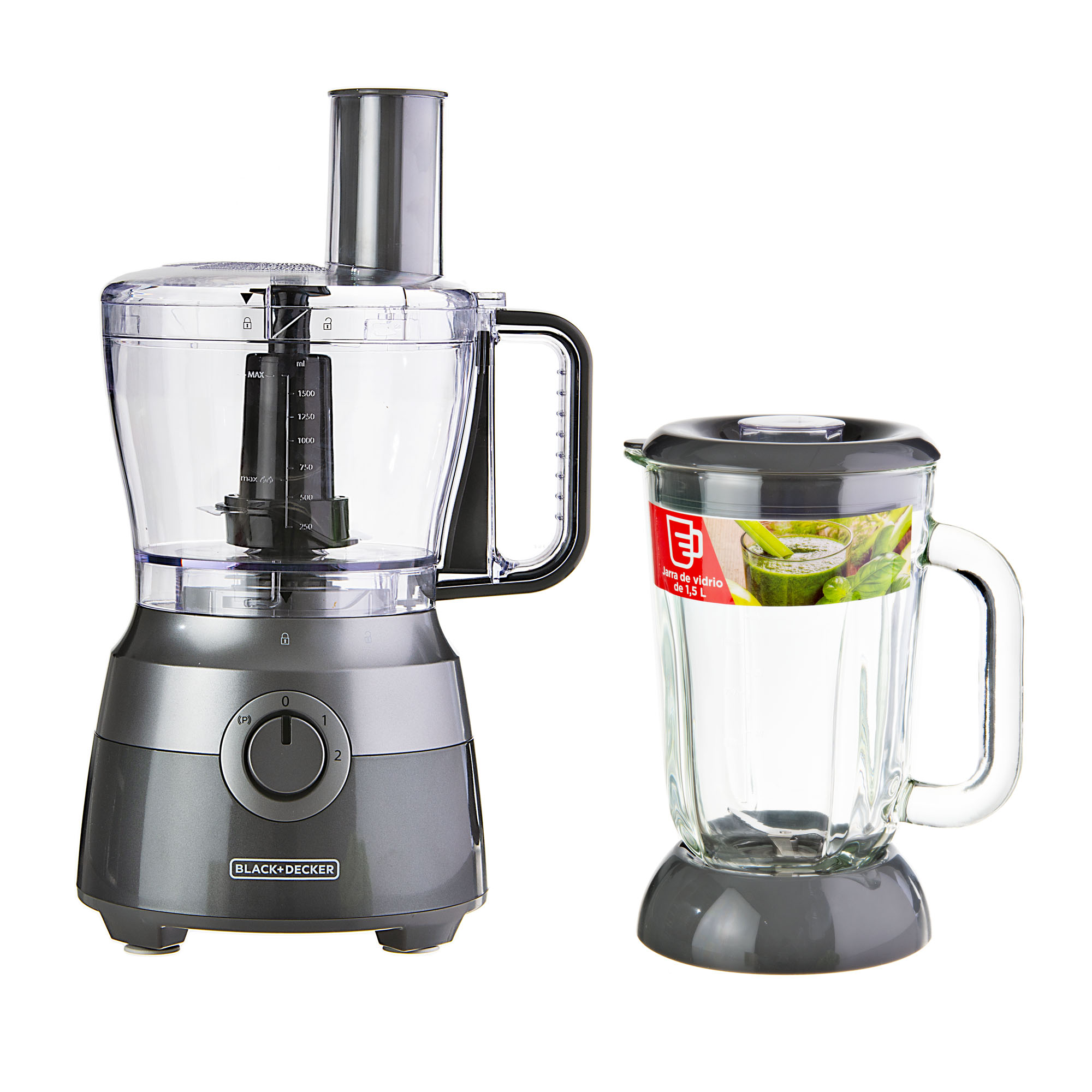 Black Decker Procesador de Alimentos con FP5501 Velocidades,  Cuchillas Vaso de Licuadora de 10 Tz 600W