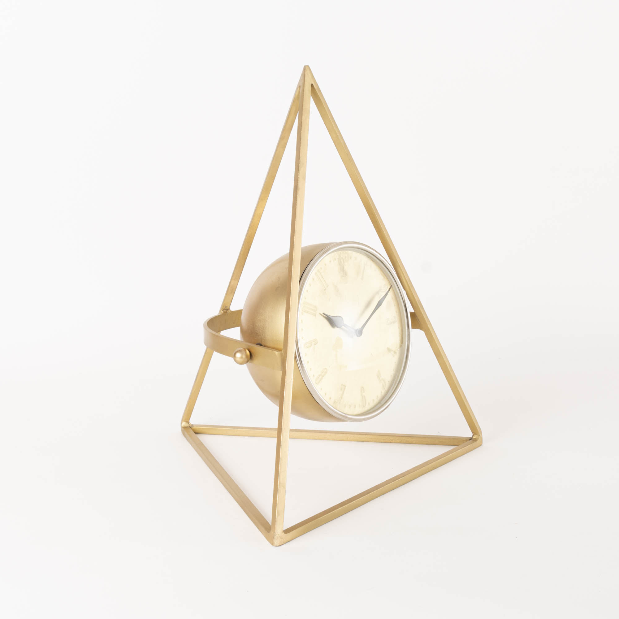 Reloj Grande Dorado para Mesa con Base Triangular de Hierro